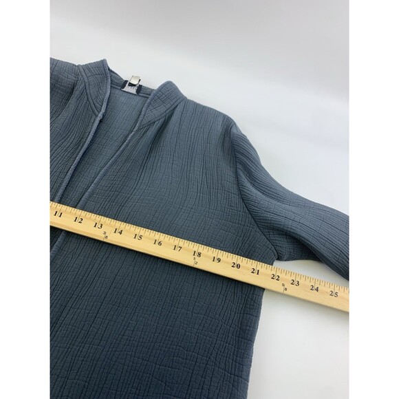 Eileen Fisher Textured Jacket Rayon Silk Blue Gray High Collar Womens Medium - Picture 11 of 12